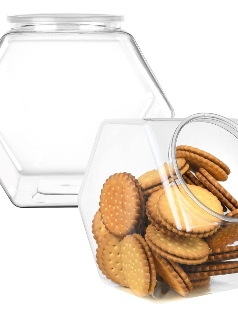 2-Pack Plastic Cookie Jar - 1 Gallon Hexagon Candy Jars with Lids for Candy Buff